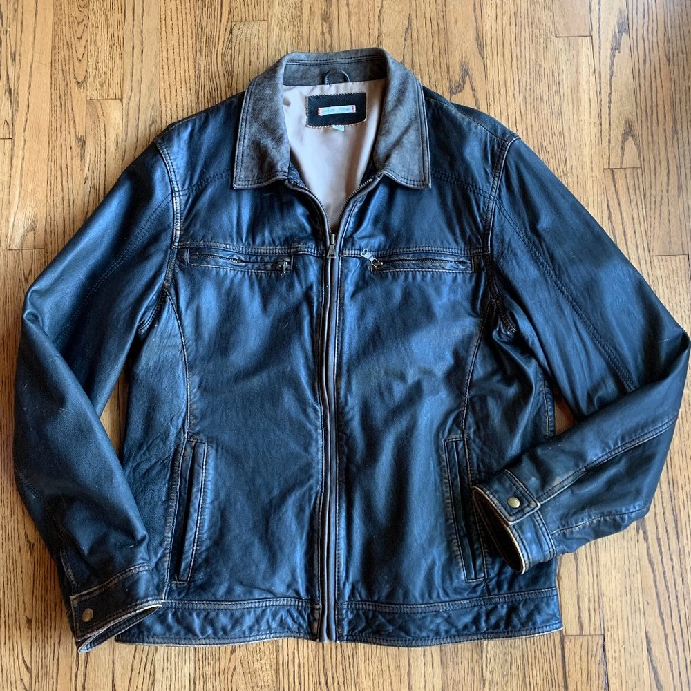*SOLD* Carbon2Cobalt Black Leather Jacket Men's L